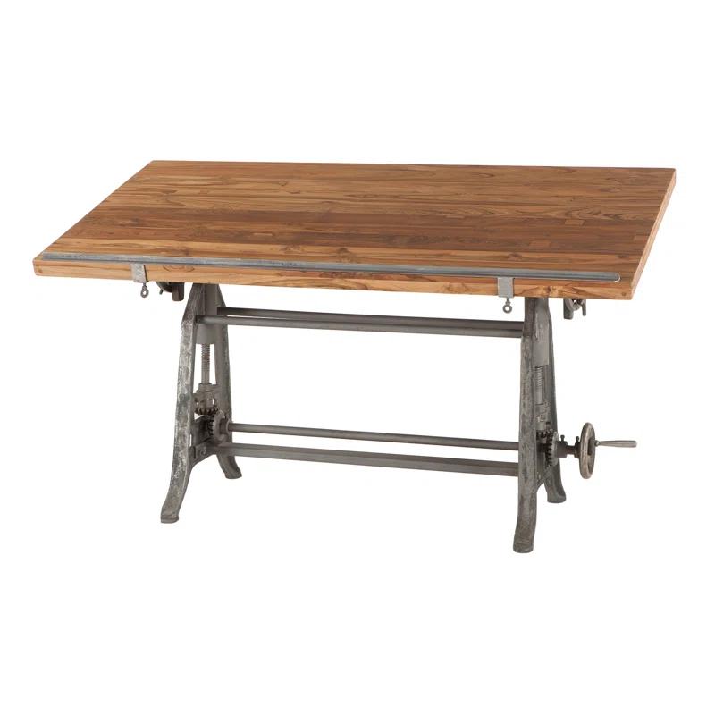 Artezia Teak Wood Adjustable Crank Drafting Desk, 63" Brown