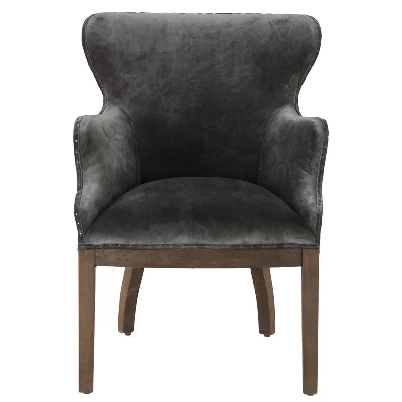 Gray Velvet Handcrafted Accent Chair with Oak Frame