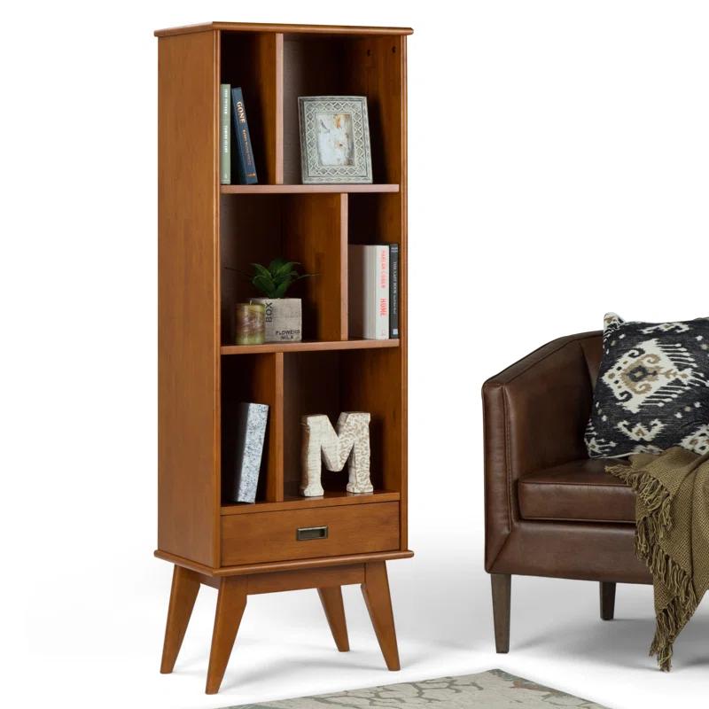 Draper Mid Century Solid Teak Brown Bookcase with Storage