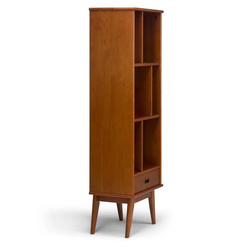 Simpli Home Draper 22"W Solid Hardwood 6 Shelf Compartment Mid-Century Modern Bookcase with Drawer