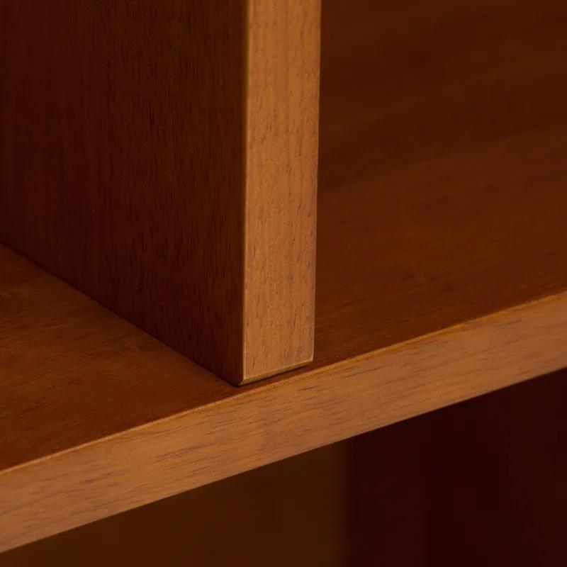 Simpli Home Draper 35"W Solid Hardwood 6 Shelf Compartment Mid-Century Modern Wide Bookcase with 2 Drawers