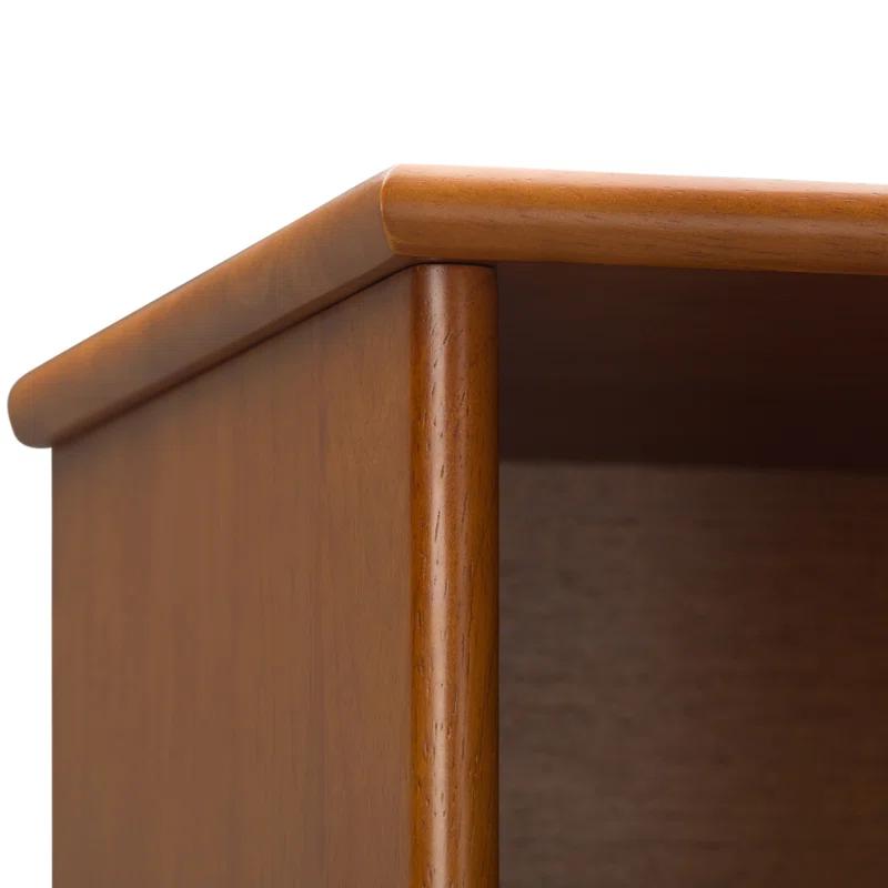 Simpli Home Draper 35"W Solid Hardwood 6 Shelf Compartment Mid-Century Modern Wide Bookcase with 2 Drawers