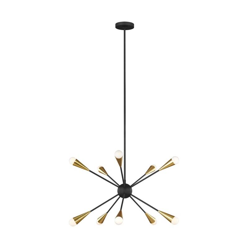 Midnight Black 10-Light Sputnik Chandelier with Brass Accents