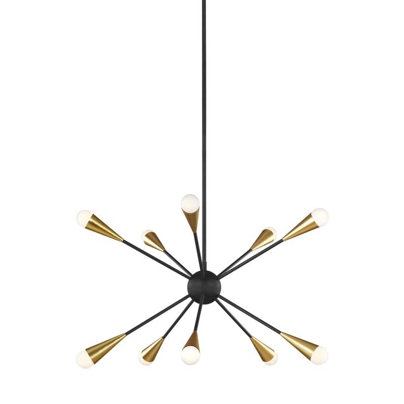 Midnight Black 10-Light Sputnik Chandelier with Brass Accents