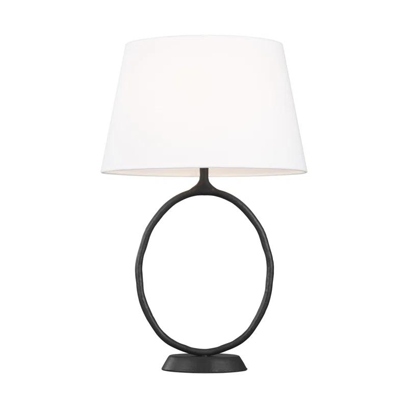 Aged Iron Adjustable Table Lamp with White Linen Shade