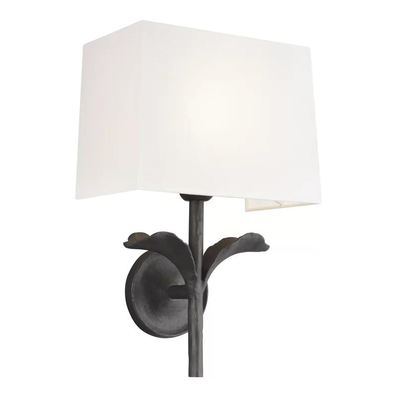 Georgia Dimmable Aged Iron Wall Sconce with White Linen Shade