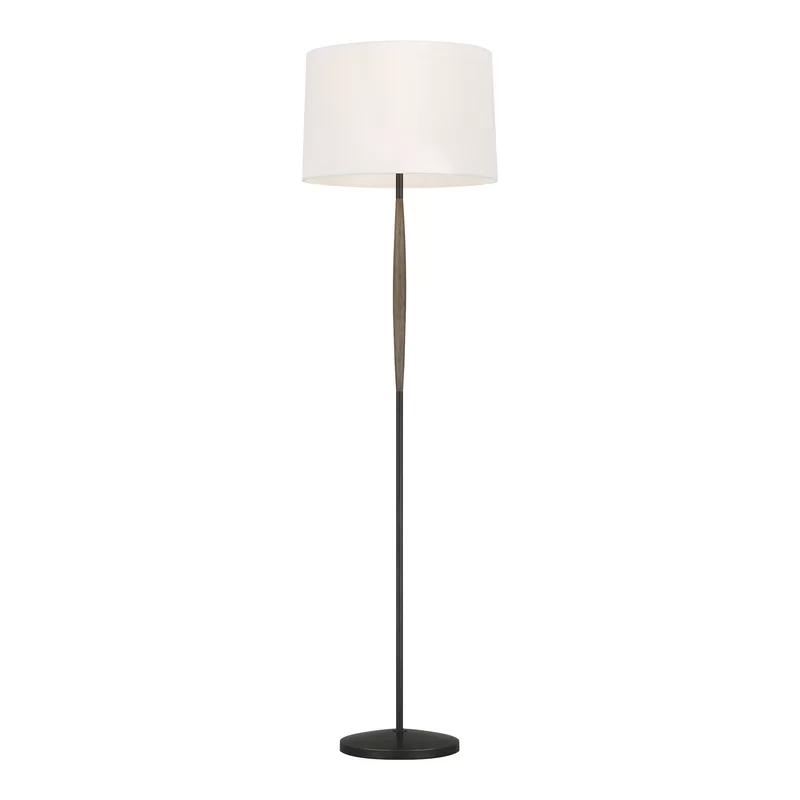 Weathered Oak Wood Floor Lamp with White Linen Shade