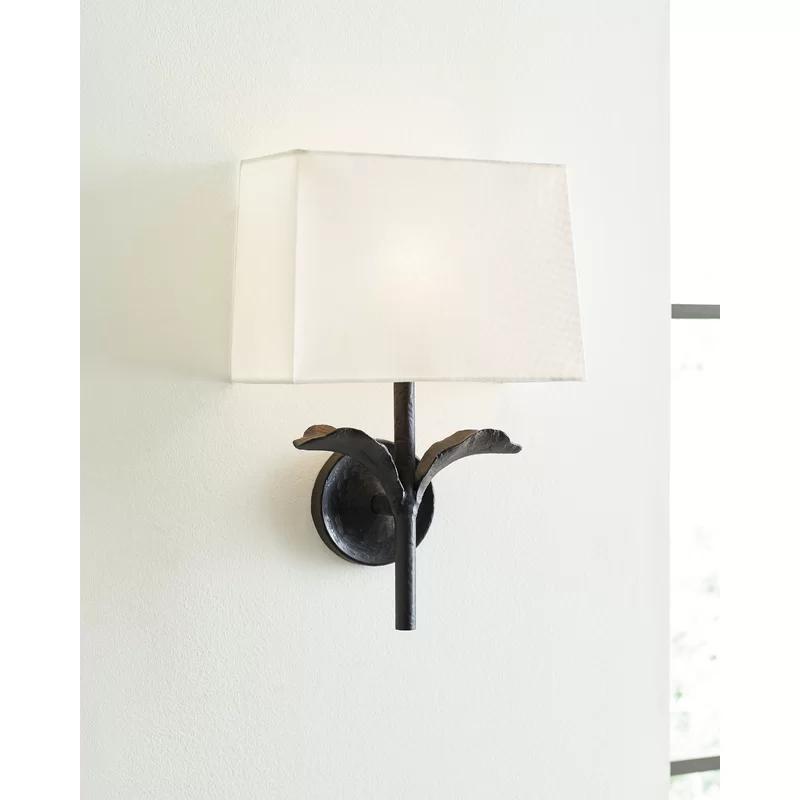 Georgia Dimmable Aged Iron Wall Sconce with White Linen Shade