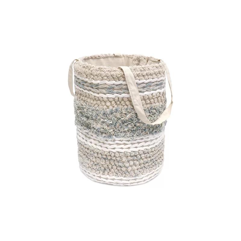 Seafoam Harmony 12" Cotton Storage Basket with Shag and Braid Detail