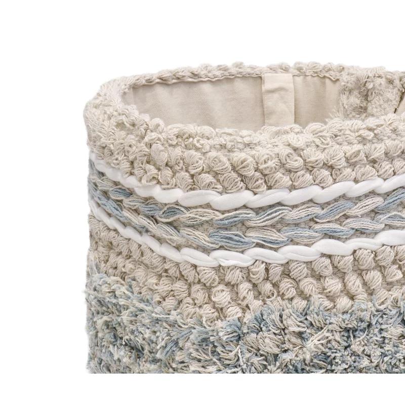 Seafoam Harmony 12" Cotton Storage Basket with Shag and Braid Detail