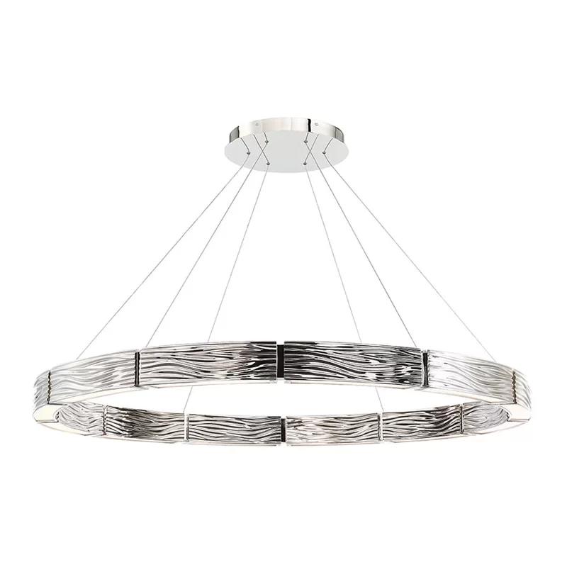 Zelda Polished Nickel 12-Light LED Wagon Wheel Chandelier with Opal Glass