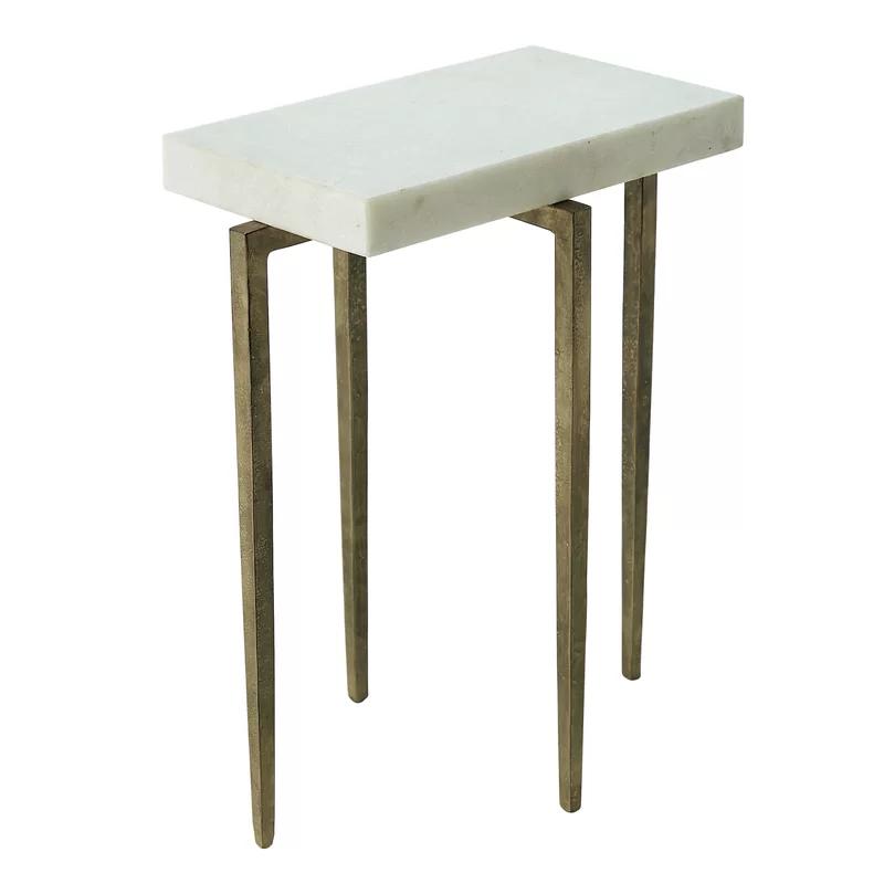 Laforge Antique Gold Rectangular Accent Table with White Marble Top