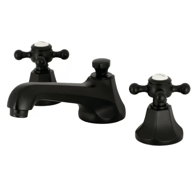 Metropolitan Matte Black 8-Inch Widespread Bathroom Faucet with Brass Pop-Up