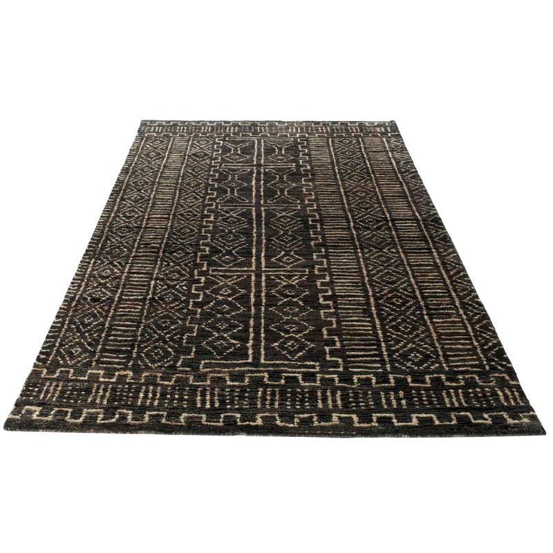 Night & Cream Tribal-Inspired Hand-Knotted Wool-Blend 9' x 12' Rug