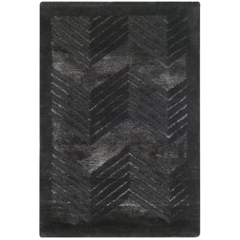 Onyx Art Deco Hand-Knotted Wool-Viscose Stripe Accent Rug