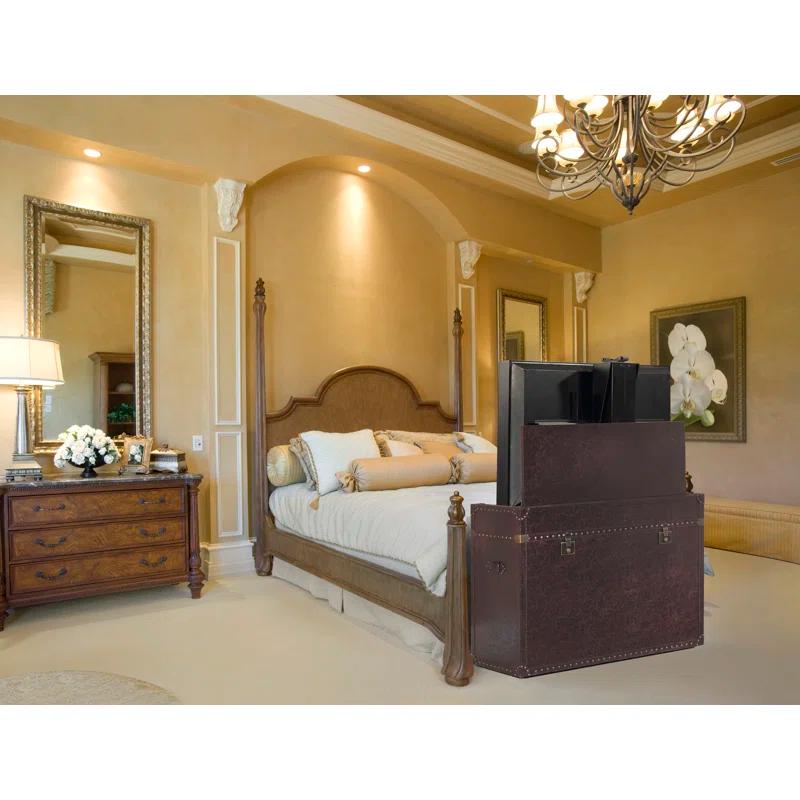 Ellis Trunk Motorized TV Lift Cabinet - Leather-Wrapped TV Stand for up to 46 Inch Wide TV