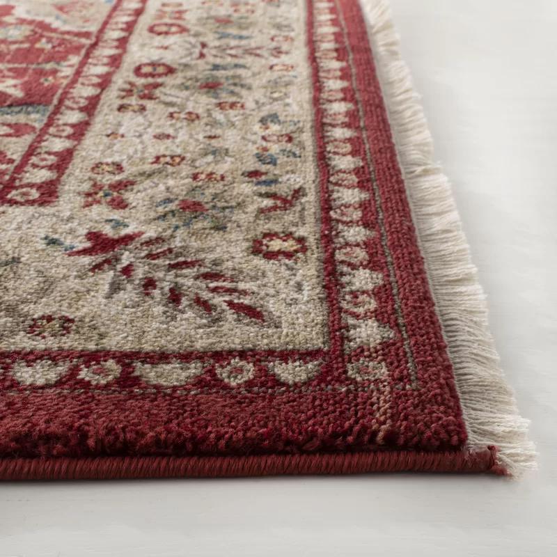 Elegant Red and Beige Floral 4' x 6' Synthetic Area Rug