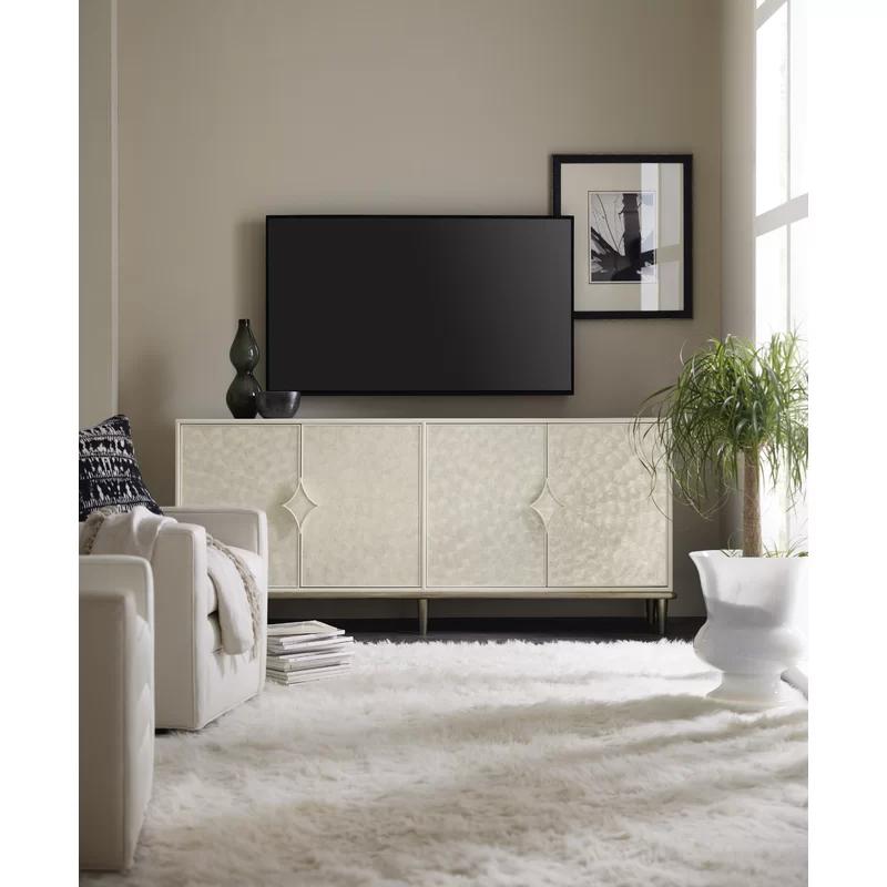 Creamy White Poplar Hardwood 75" TV Media Console with Cabinet