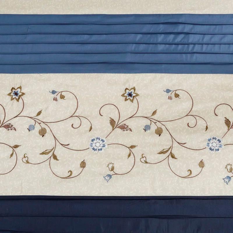 Monroe Embroidered Floral Shower Curtain Navy - Madison Park: 100% Polyester, Faux Silk, Machine Washable