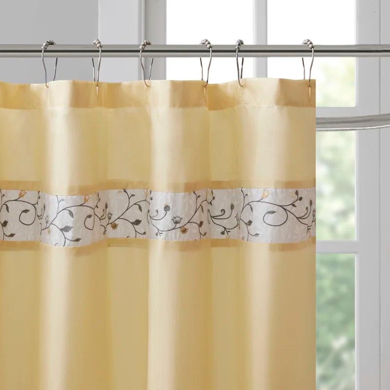 Madison Park Serene Faux Silk Embroidered Floral Shower Curtain