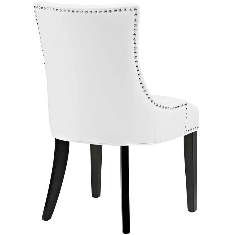 White Faux Leather Upholstered Side Chair with Wood Legs