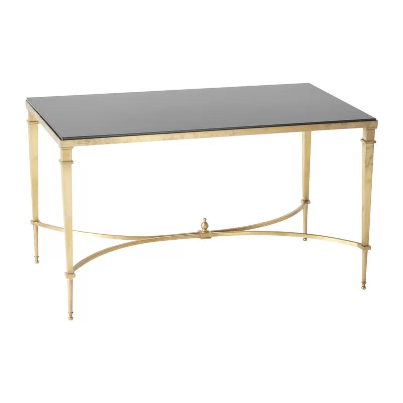 Elegant French Modern Square Leg Brass Cocktail Table with Black Granite Top