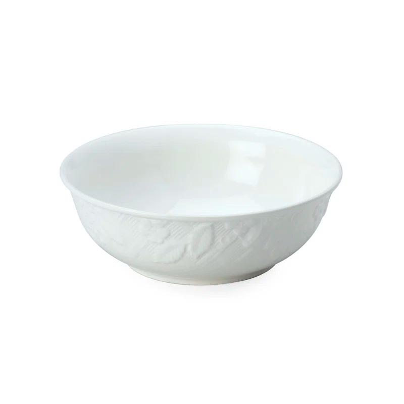 Set of 4 Off-White Embossed Ceramic Cereal Bowls