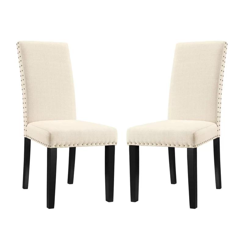 Elegant Beige Upholstered Parsons Dining Side Chair with Nailhead Trim