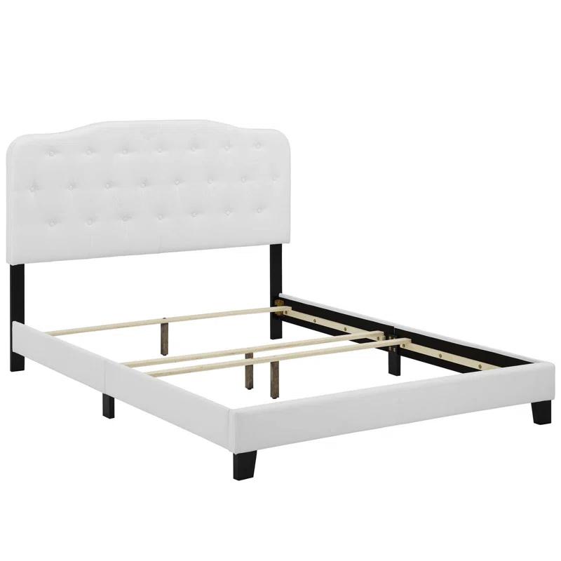 Chic White Full/Double Tufted Polyester Upholstered Bed Frame
