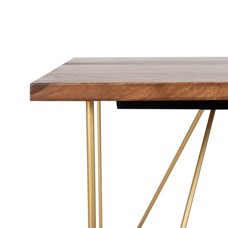 Millwood Pines Abrienda Walnut Solid Wood Top Metal Base Dining Table