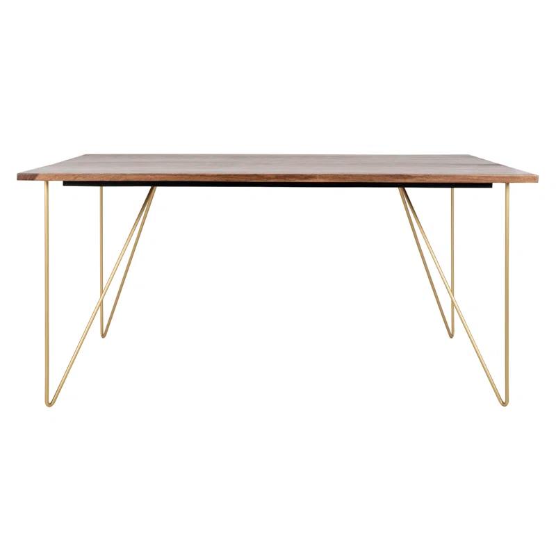 Millwood Pines Abrienda Walnut Solid Wood Top Metal Base Dining Table