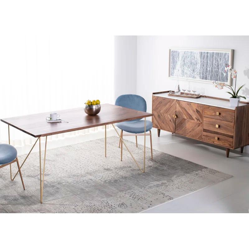Millwood Pines Abrienda Walnut Solid Wood Top Metal Base Dining Table