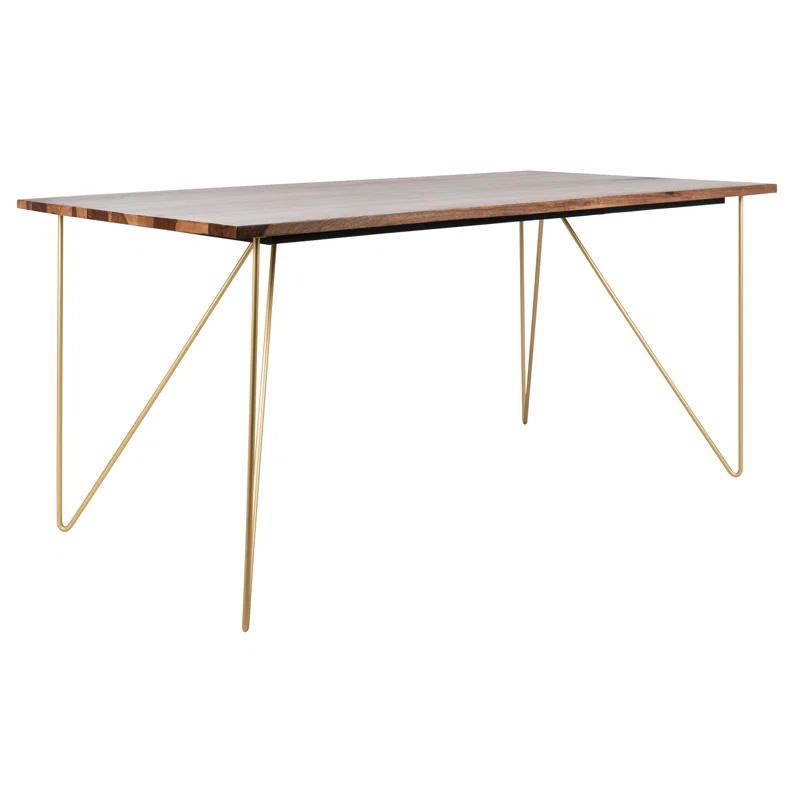 Millwood Pines Abrienda Walnut Solid Wood Top Metal Base Dining Table
