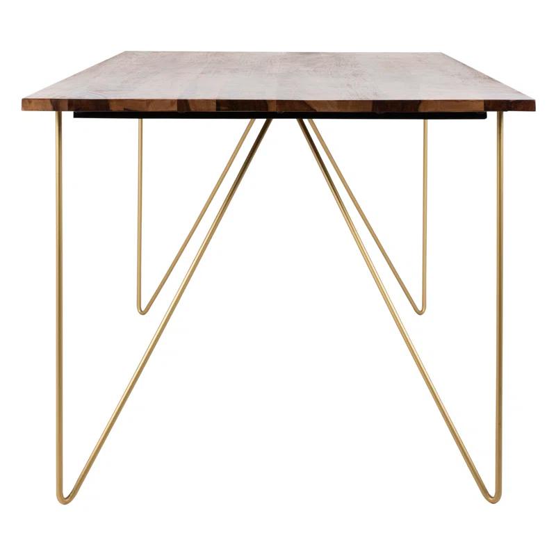 Millwood Pines Abrienda Walnut Solid Wood Top Metal Base Dining Table