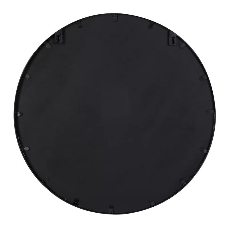 Luna 30" Round Black Matte Wood Wall Mirror