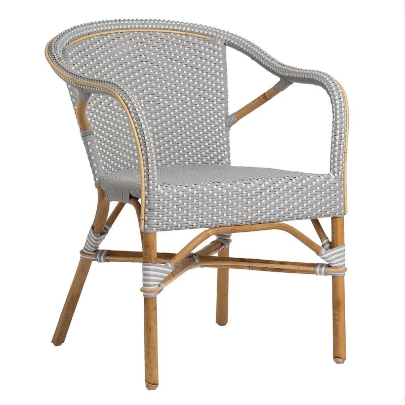 Natural Rattan and Grey Dot Bistro Dining Chair