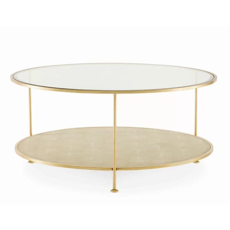 Monarch Adele 42" Round Glass Coffee Table with Faux-Shagreen Shelf