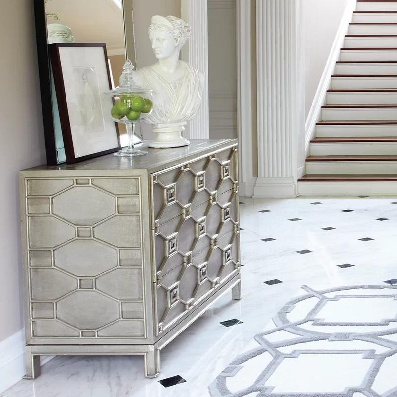 Greenbrier Oversized White Alloy Clad Wooden Chest with Lattice Design