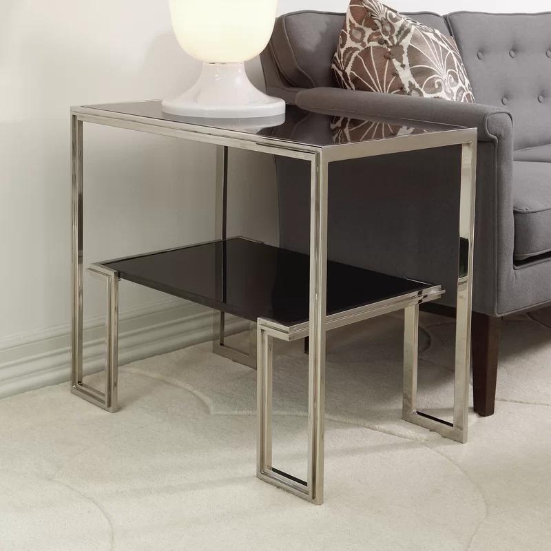 Modern Elegance 28" Stainless Steel and Stone Rectangular End Table