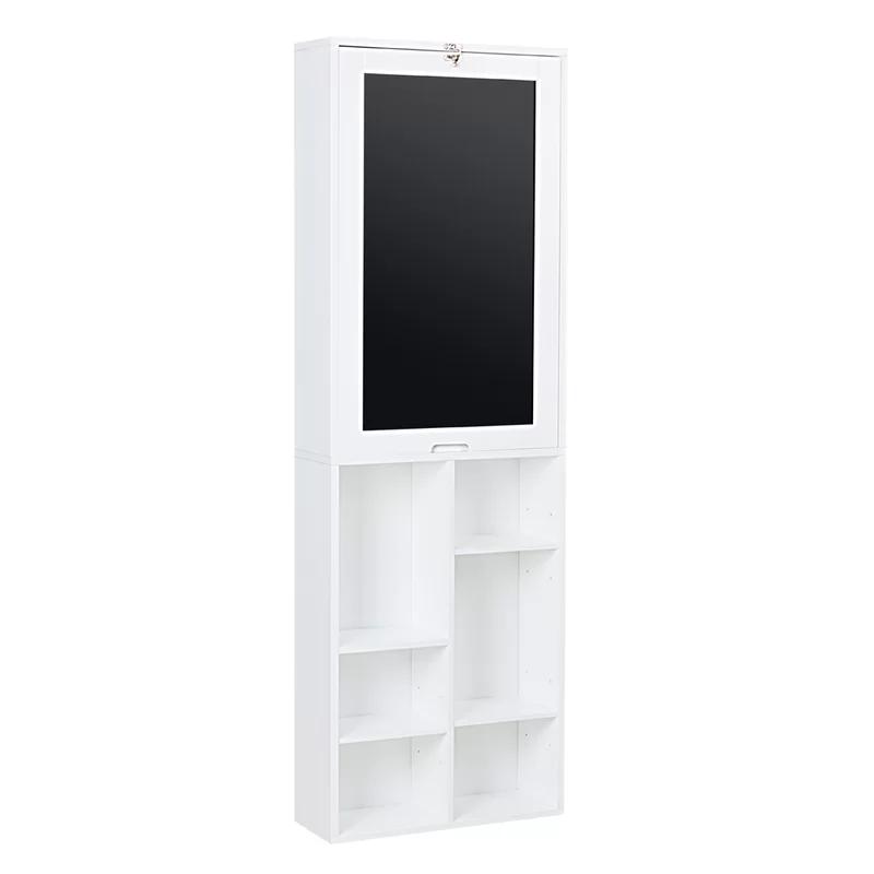 Murphy White Laminated MDF Fold-Down Wall Desk with Chalkboard and Storage
