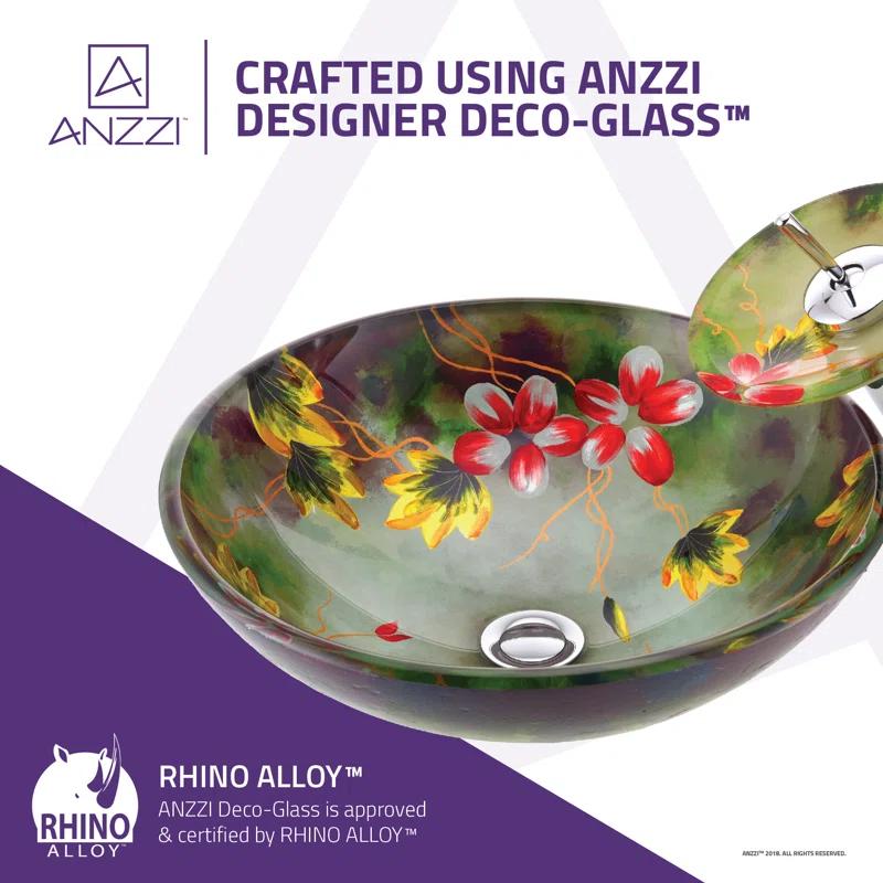 ANZZI Impasto 15.5'' Green Tempered Glass Circular Bathroom Sink with Faucet