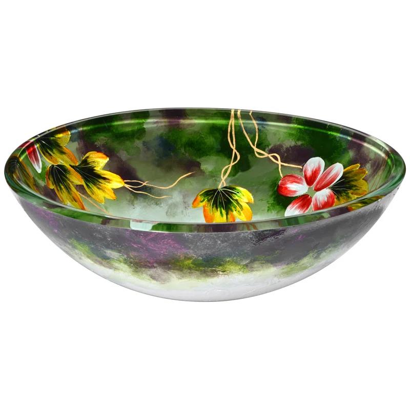 ANZZI Impasto 15.5'' Green Tempered Glass Circular Bathroom Sink with Faucet