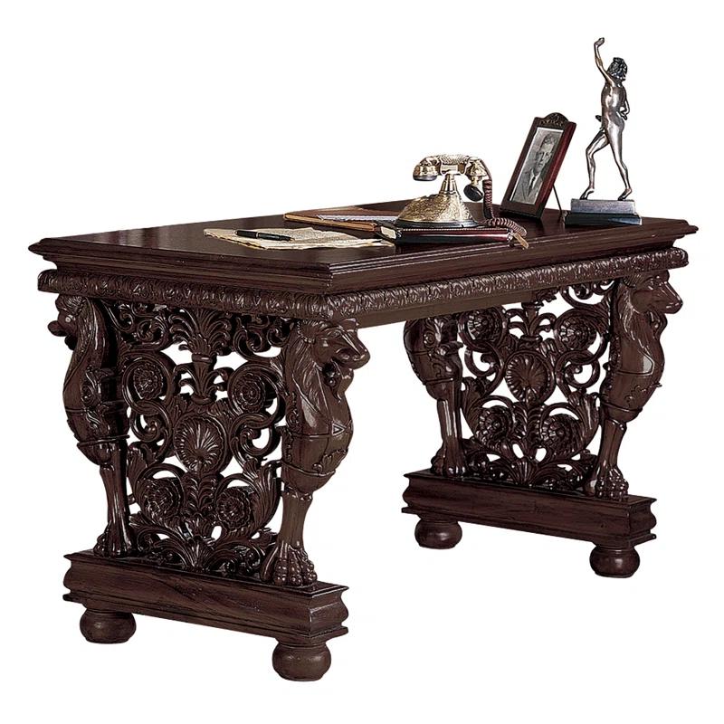 Gryphon Carved Mahogany 55'' Writing Desk in Brown