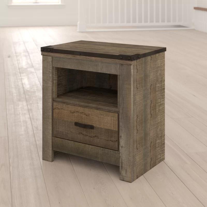 Rustic Charm Brown Nightstand with Built-in Charging Station