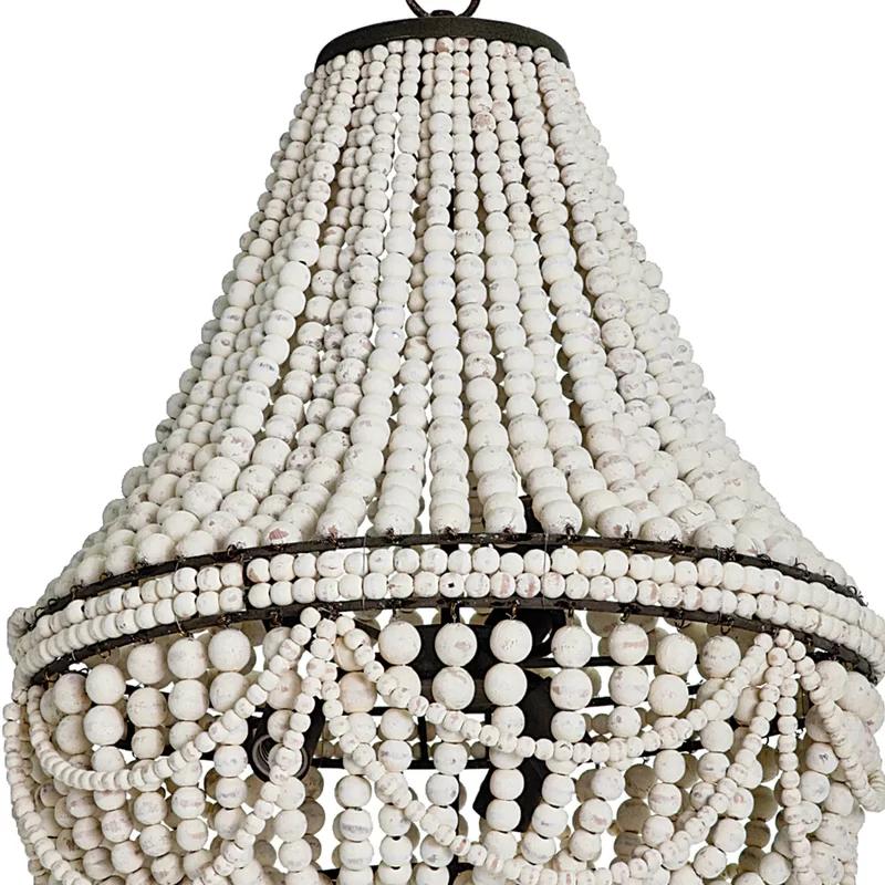 Malibu Weathered White Beaded 6-Light Chandelier