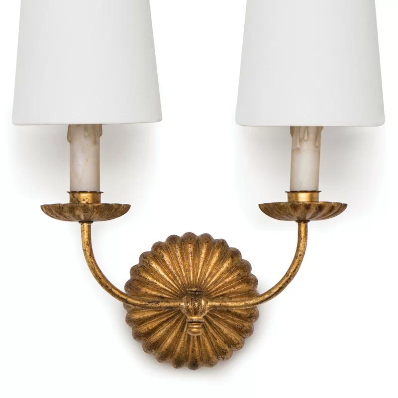 Regina Antique Gold Leaf Linen Shade Dimmable Wall Sconce