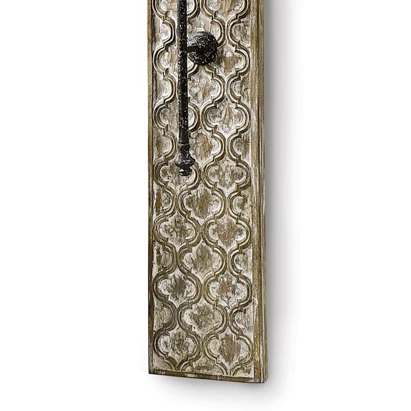 Distressed Gold Dual-Light Linen Shade Carved Sconce