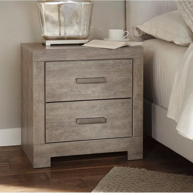 Modern Weathered Gray 2-Drawer Nightstand with USB Charging