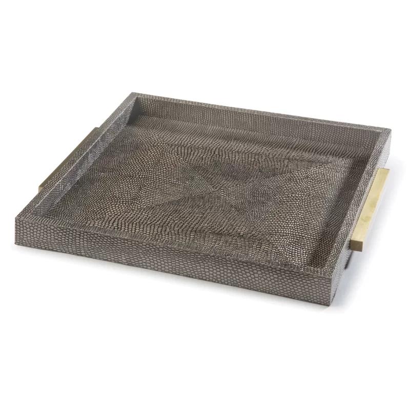 Vintage Brown Shagreen Square Serving Tray