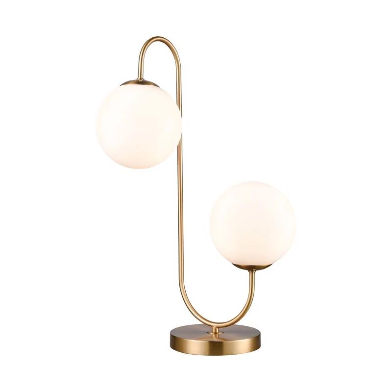 Moondance Aged Brass Dual-Light Table Lamp with White Glass Shade